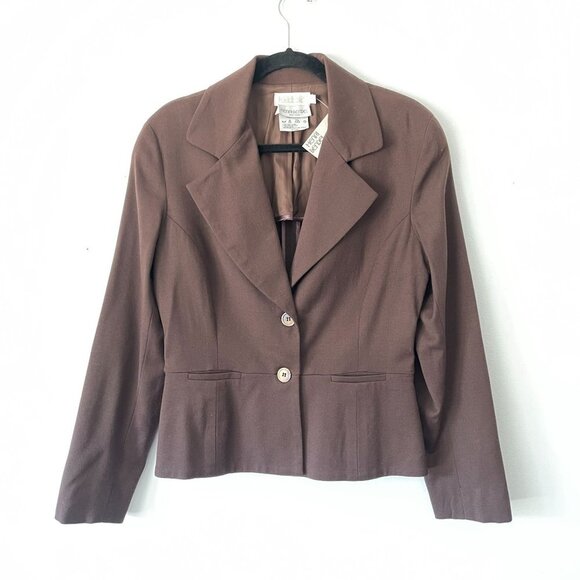 Henri Bendel Size 12 Brown Wool Blazer 2 Button Stretch - Picture 1 of 7